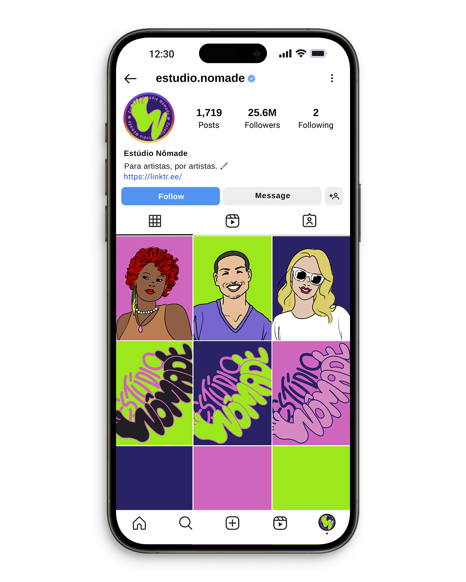 Exemplo de perfil no instagram